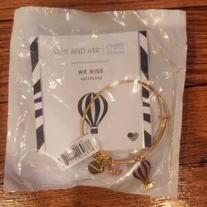 Alex and Ani Gold Bracelet with Purple Hot Air Balloon Charm